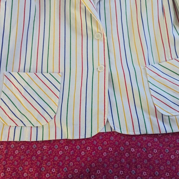 Vintage 80’s Rainbow Stripe Blazer Front Button Career Casual Pinstripe Pride - Picture 6 of 7
